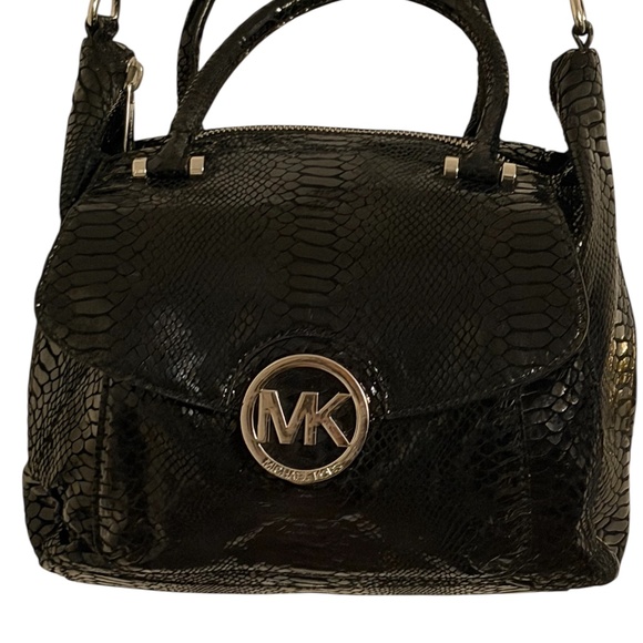 Michael Kors Chain Snake Embossed Leather Shoulder Bag/Cross Body Jet Set BlacK - Picture 5 of 15
